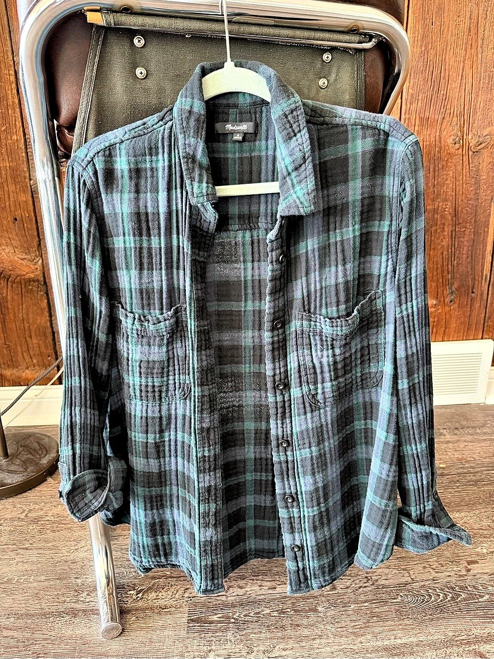 Madewell Flannel Oversized Ex-Boyfriend Shirt in Dark Plaid Cotton Button Down